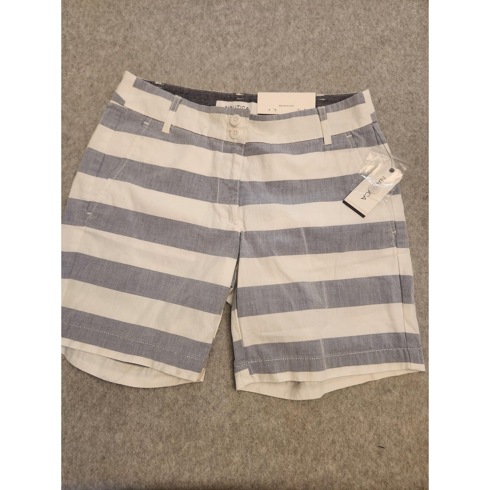 Nautica Shorts Womens 0 Blue White Striped Flat Front Pockets Spring 7212PR NWT